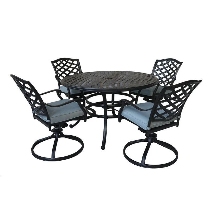 Torino Aluminum 5 Piece Round Dining Set with 4 Swivel Rockers - N/A
