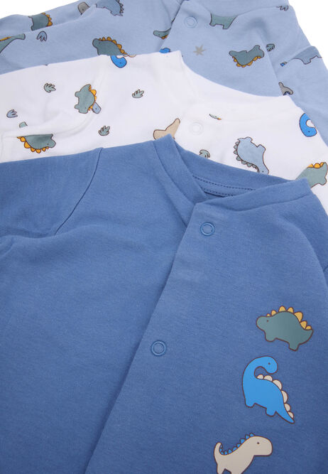 Baby Boys 3pk Blue Dinosaur Sleepsuits