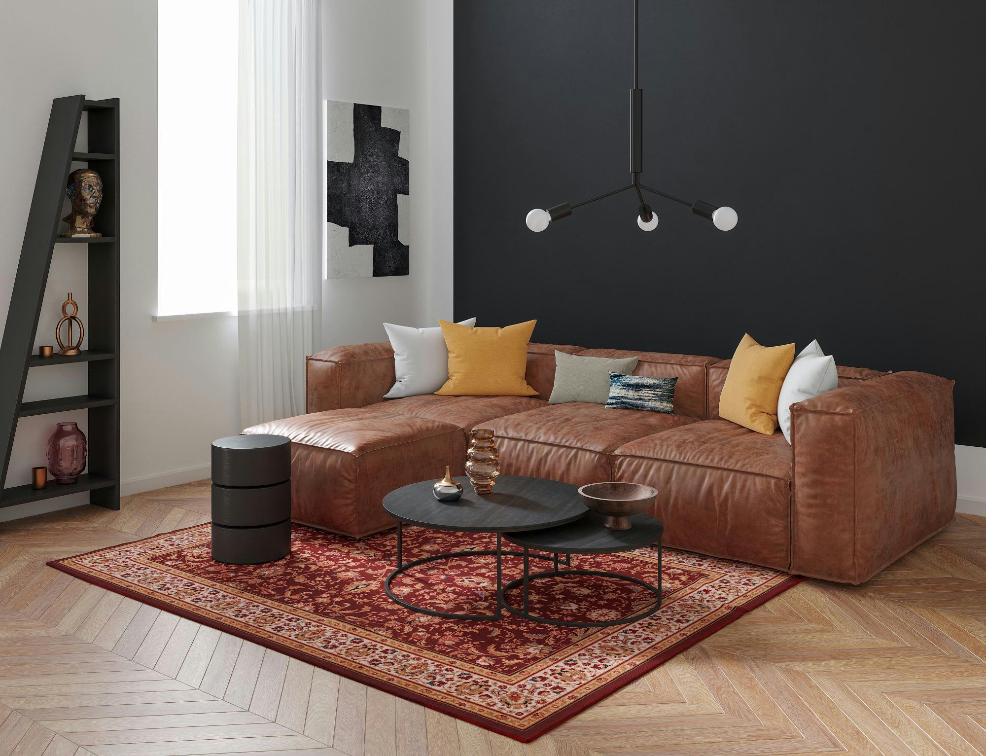 DOLNA - Tapis d'orient floral, tissé, laine naturelle rouge 080x250 cm