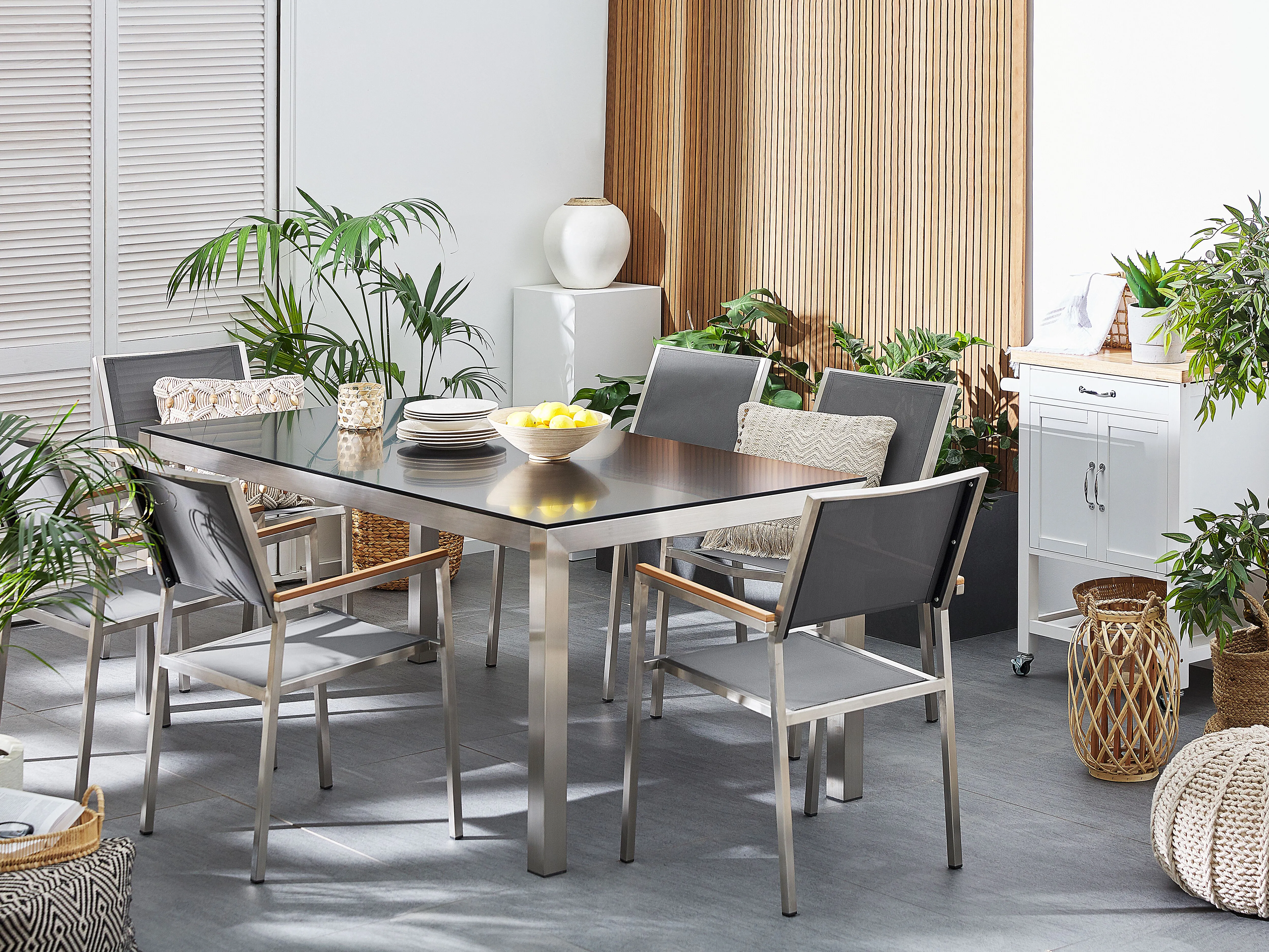 Garden Dining Table GROSSETO 180 cm 90 cm Polished Granite Black