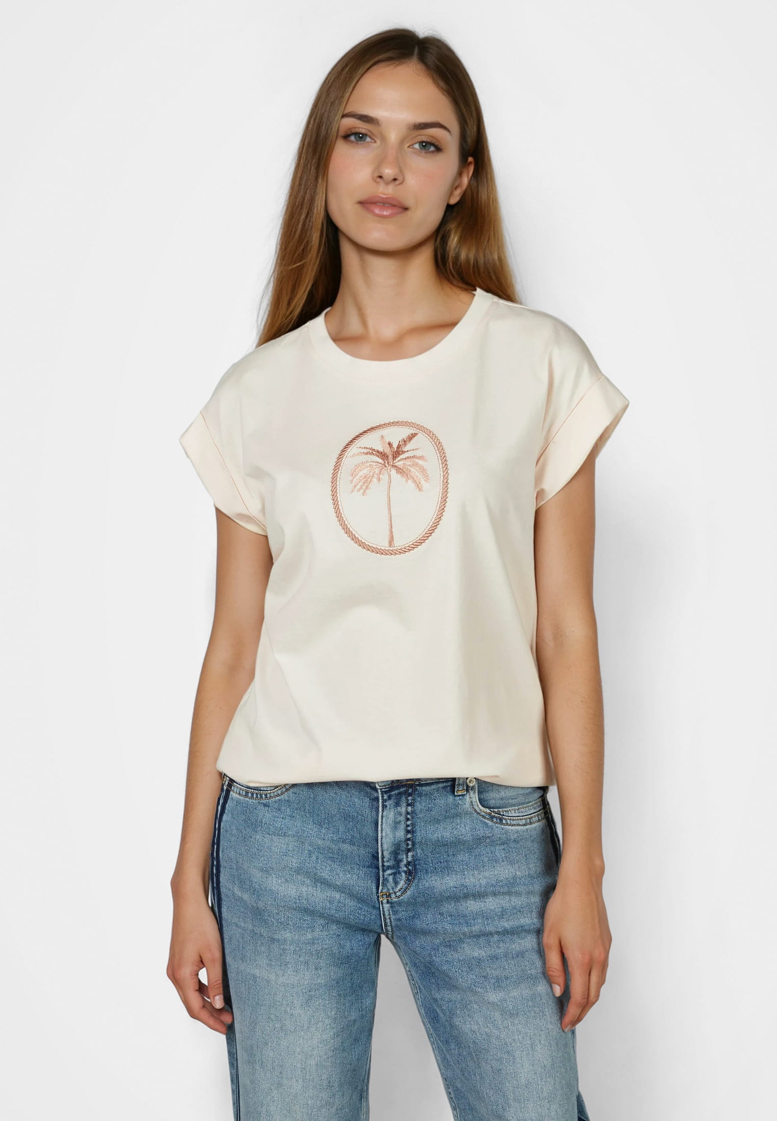 Shirt mit Palmenstick aus Glanzgarn