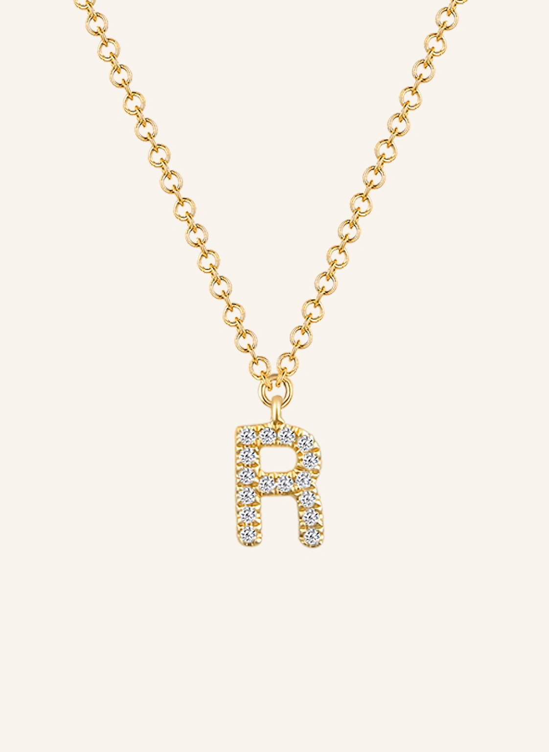 Leaf INITIALIEN Halskette „R“ aus 14 Karat Gelbgold mit Diamanten