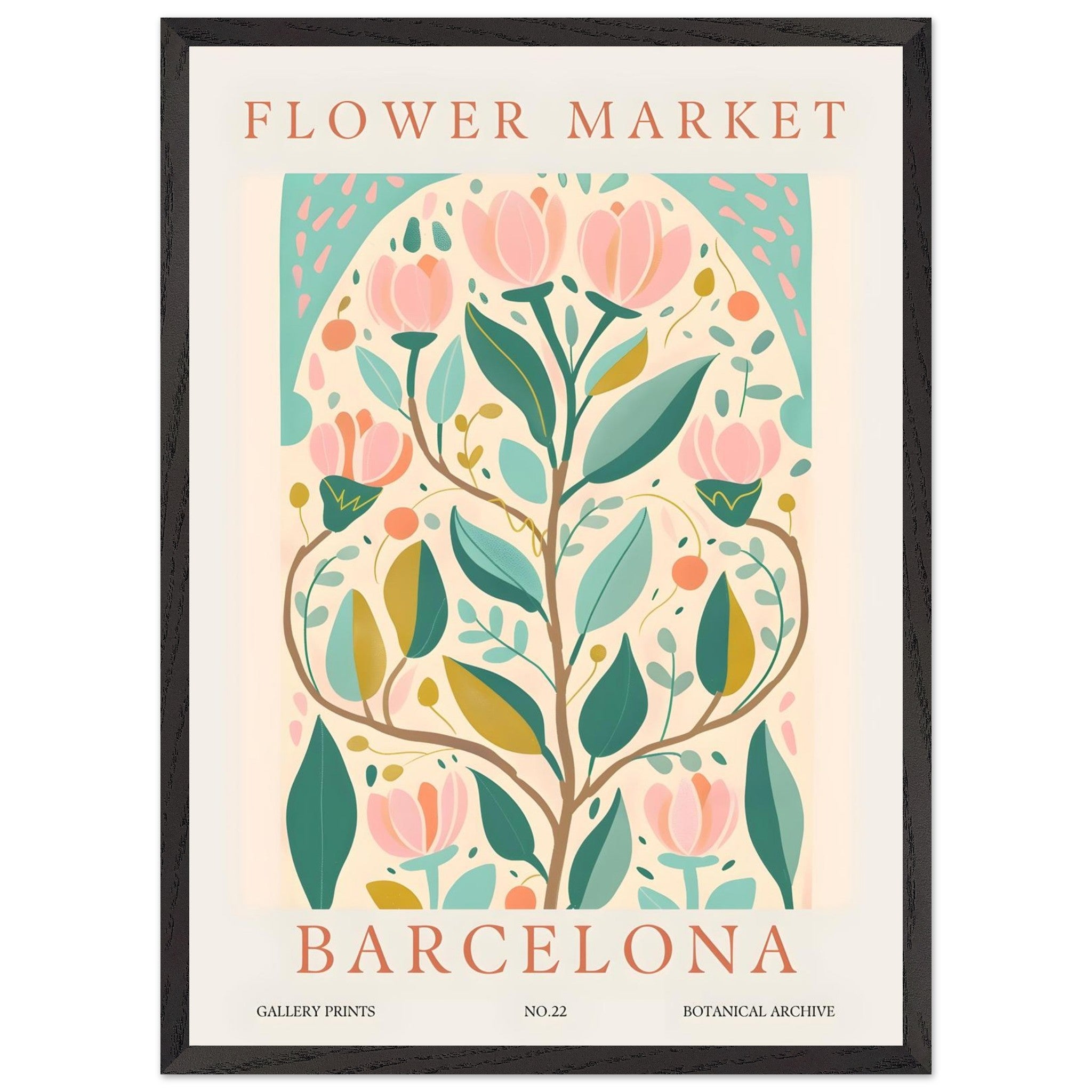 Artfulprints Poster met Lijst Flower market - Barcelona  - 50x70 cm - Meerkleurig