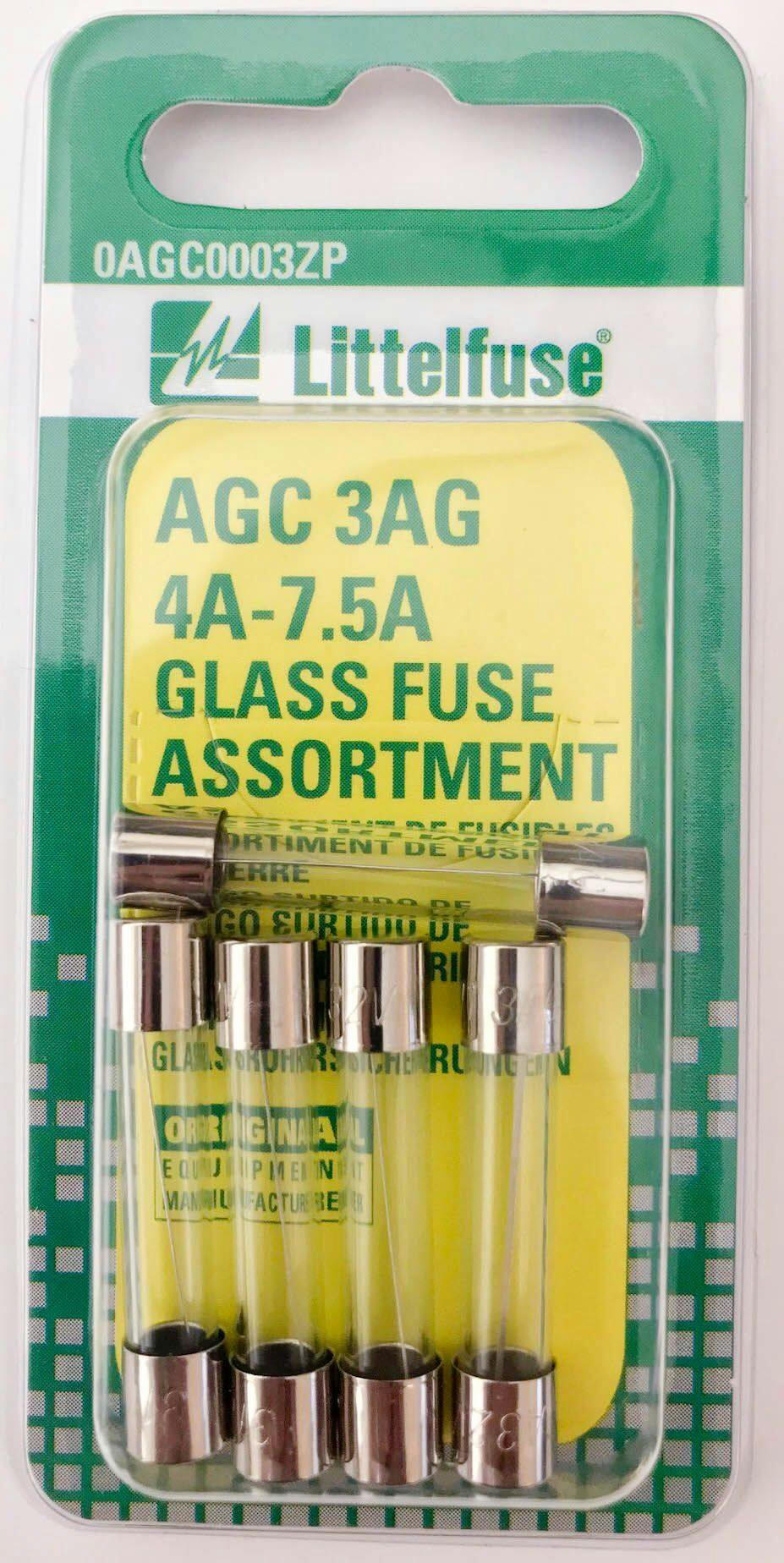 Littelfuse AGC 3AG 4A-7.5A Glass Fuse Assortment, 5-pk