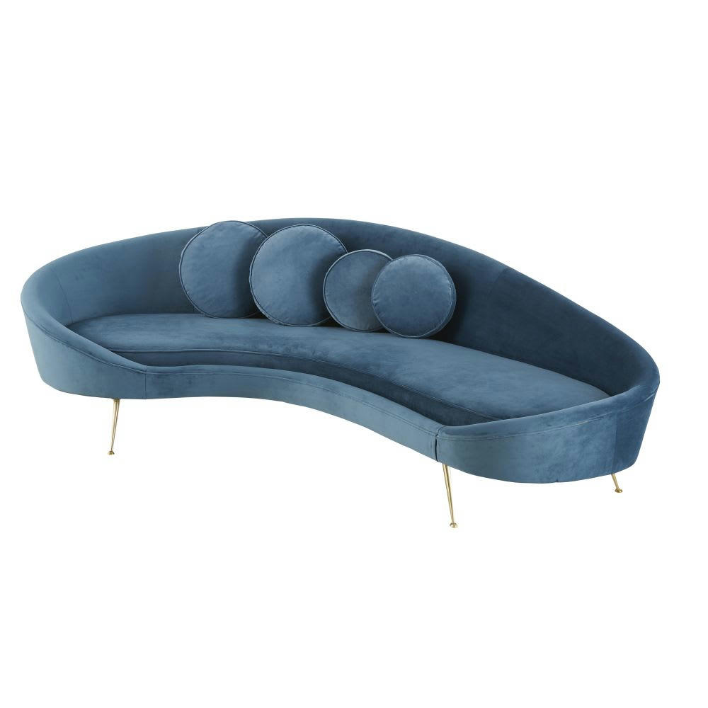 Mister - Canapé 3/4 places en velours bleu