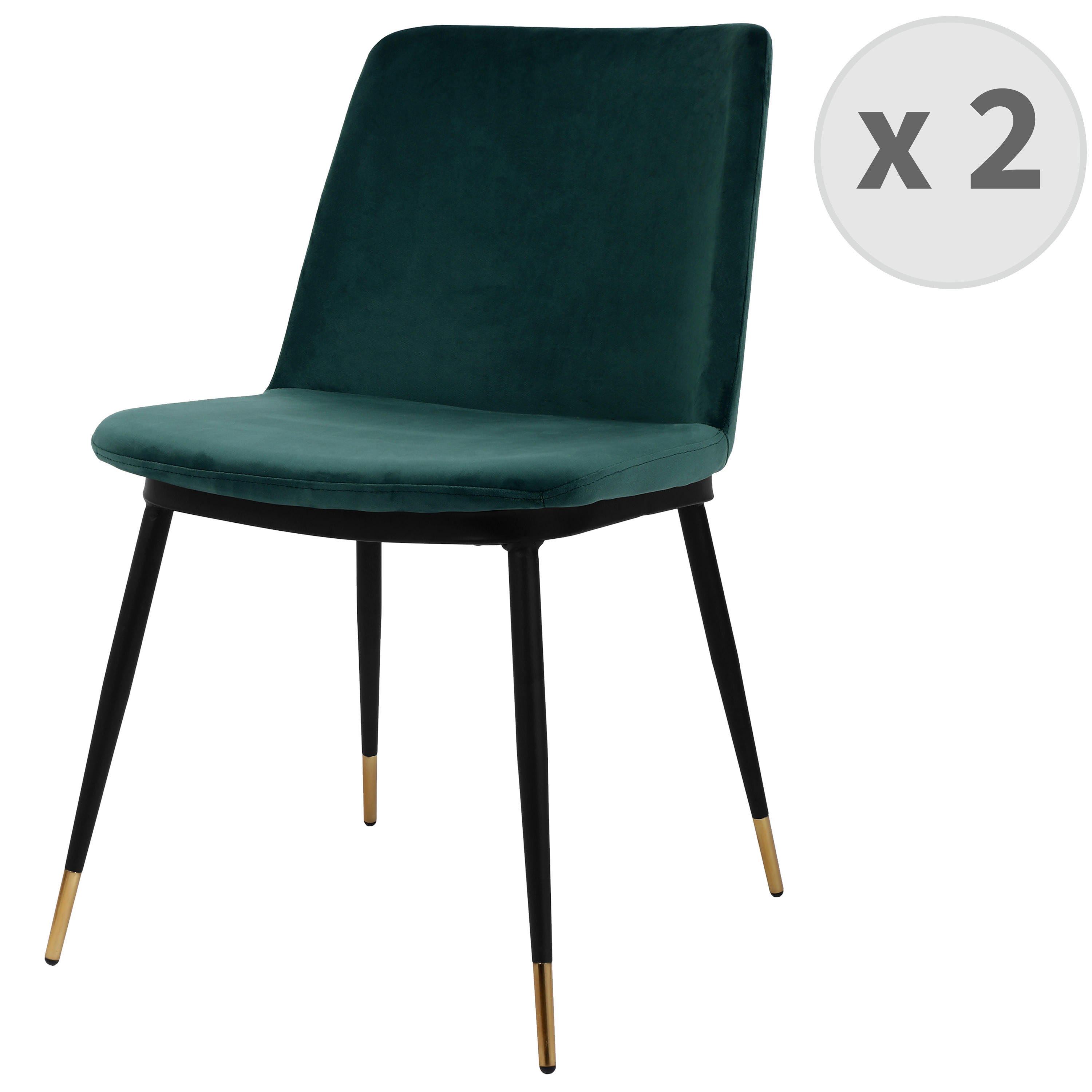 ENZO - Chaise en velours Celadon pieds métal noir mat et doré (x2)