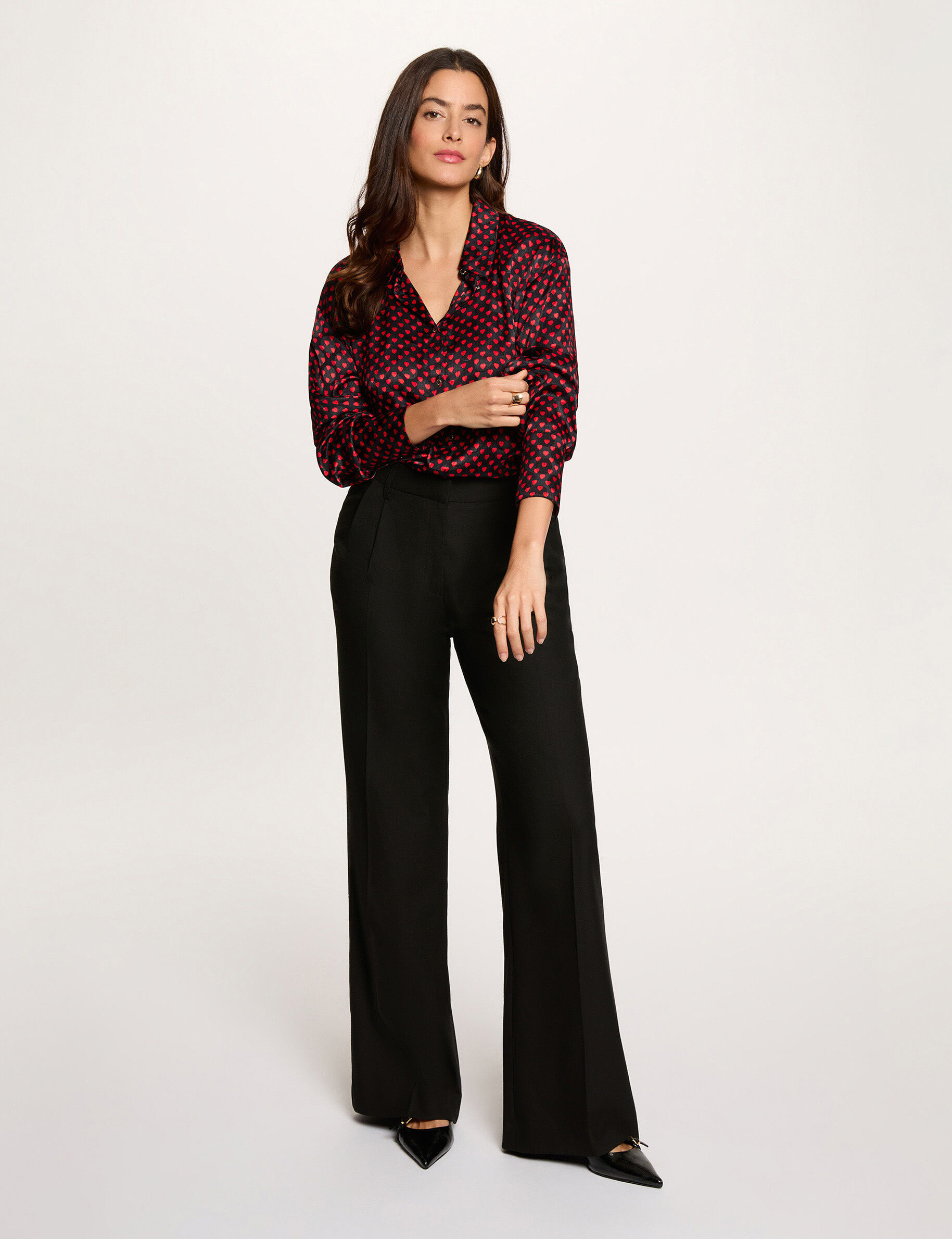 Wide Leg Trousers With Darts Black Women