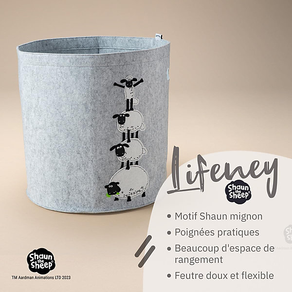 Panier à linge sale gris en feutre motif 4 moutons Lifeney Shaun le mouton