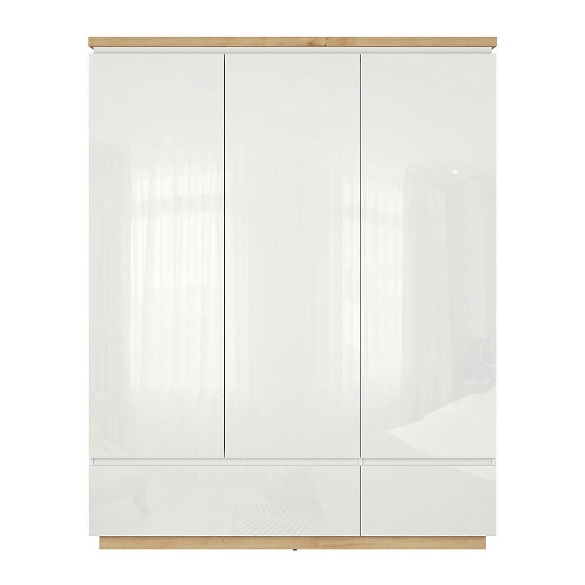 - Armoire 3 portes 2 tiroirs blanc et naturel