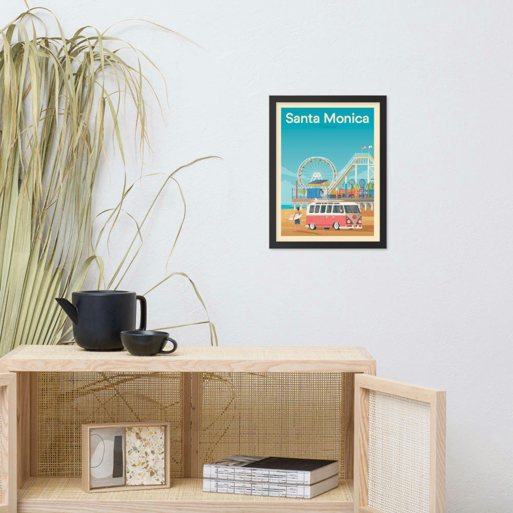 - Affiche Santa Monica Etats-Unis + Cadre Bois noir 21x29,7 cm