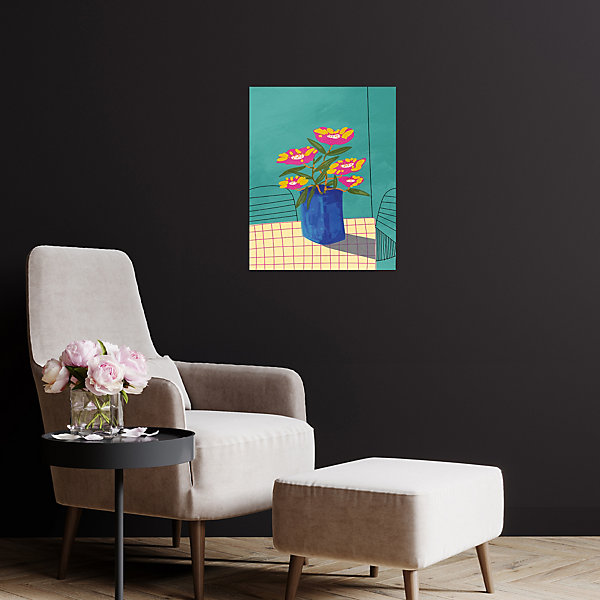 Affiche vase bleu et fleurs roses l.40 x H.50 cm Dada Art