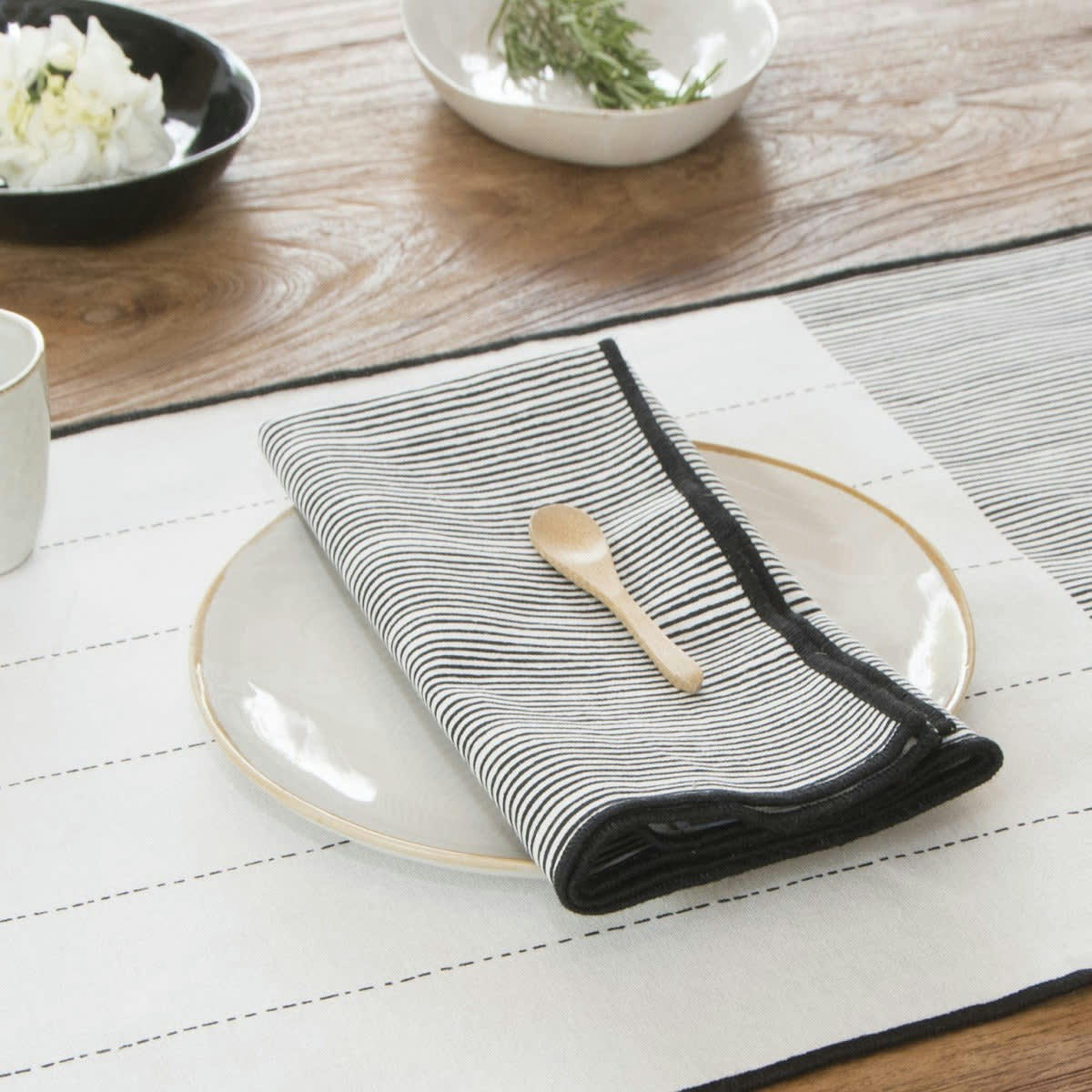 PINSTRIPE - Sets de table (x4) coton  35x50 blanc / noir