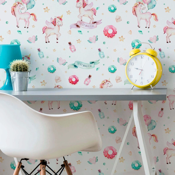 Vliestapete »Kinder Vliestapete«, Baby Einhorn Donut, mehrfarbig, matt