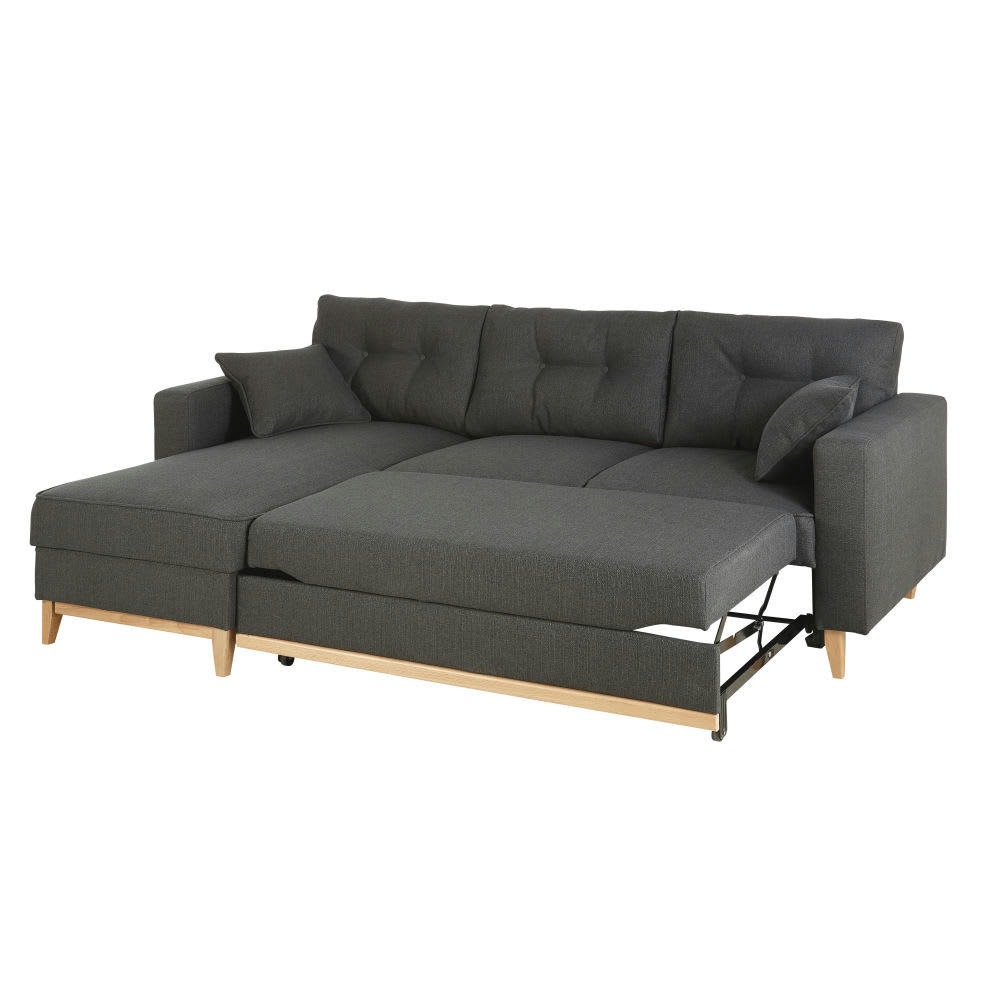 Brooke - Canapé d'angle convertible 3/4 places gris anthracite