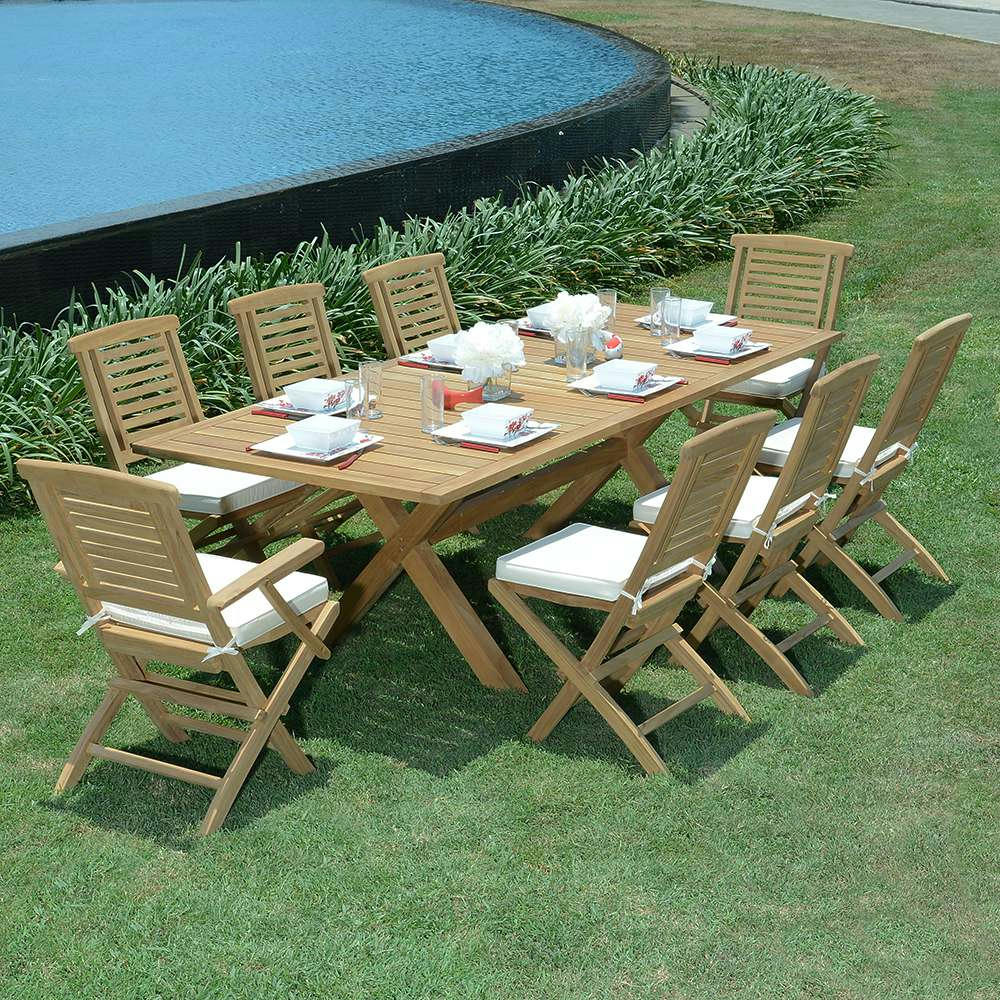 LINARTE - Table de jardin extensible en teck massif L180/240