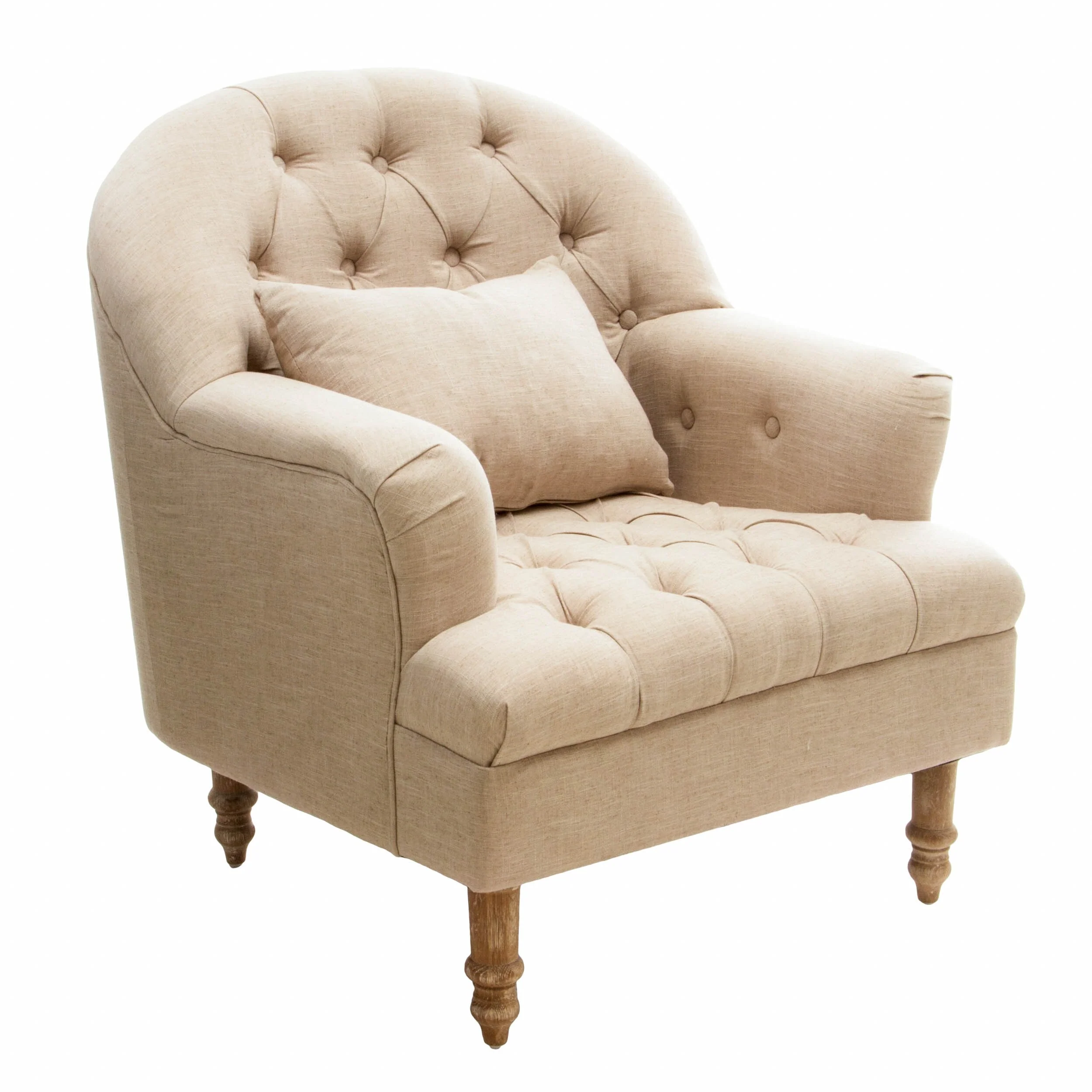 Roomfitters Upholstered Tufted Accent Chair, Classic Armchair with Wooden Legs, Beige