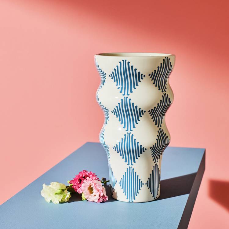 Habitat Harlequin Ceramic Blue Flared Vase