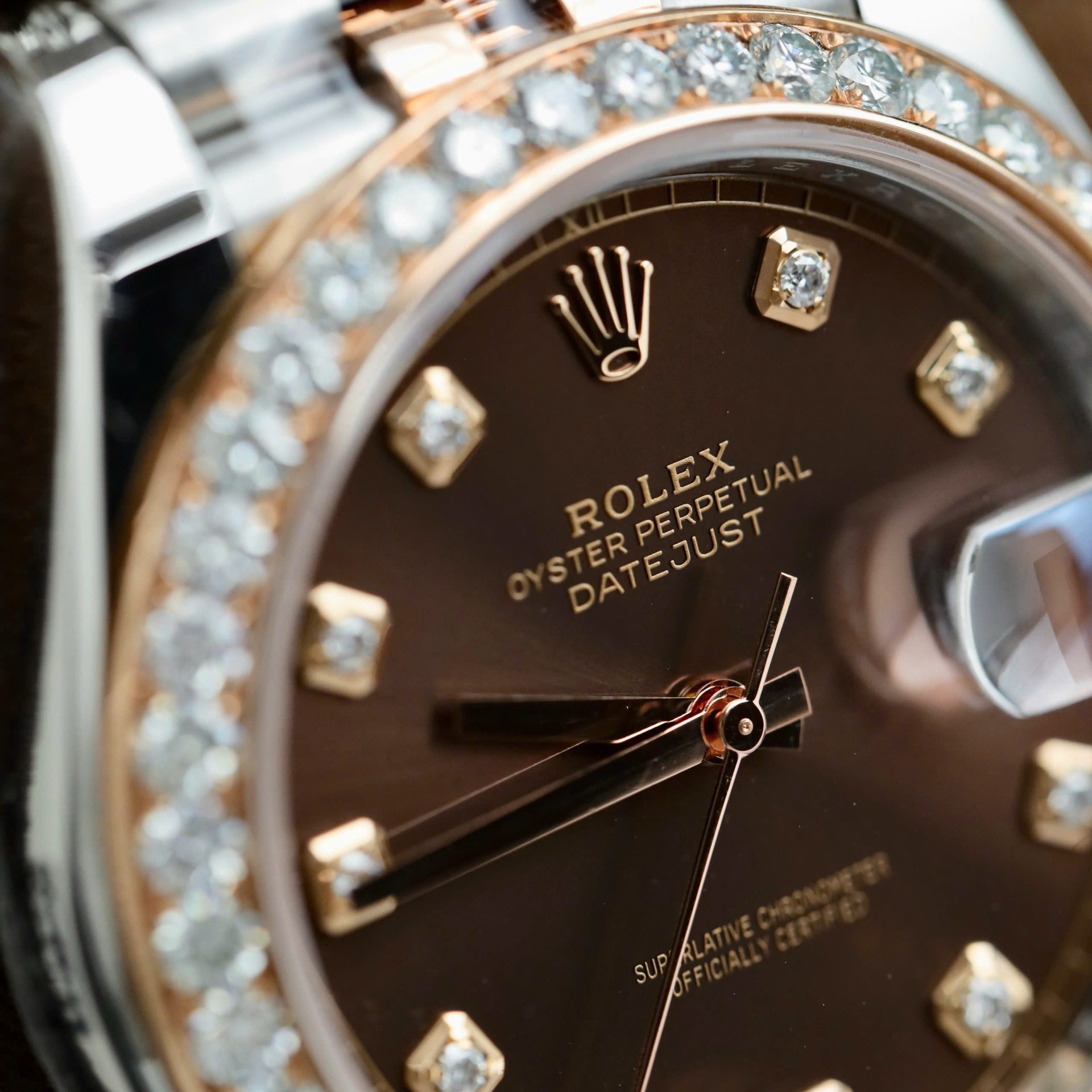 Rolex Datejust SS/RG Plated Chocolate Dial With Diamonds 41mm Jub Super Clone