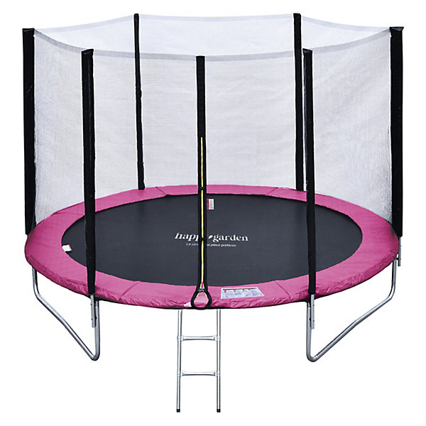 Pack Premium Trampoline 245cm réversible rose / gris CANBERRA   filet, échelle, bâche et kit d'ancr - HAPPY GARDEN
