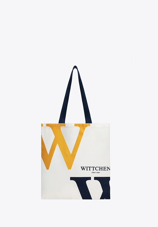 Torba płócienna z wyrazistym logo kremowo - granatowa