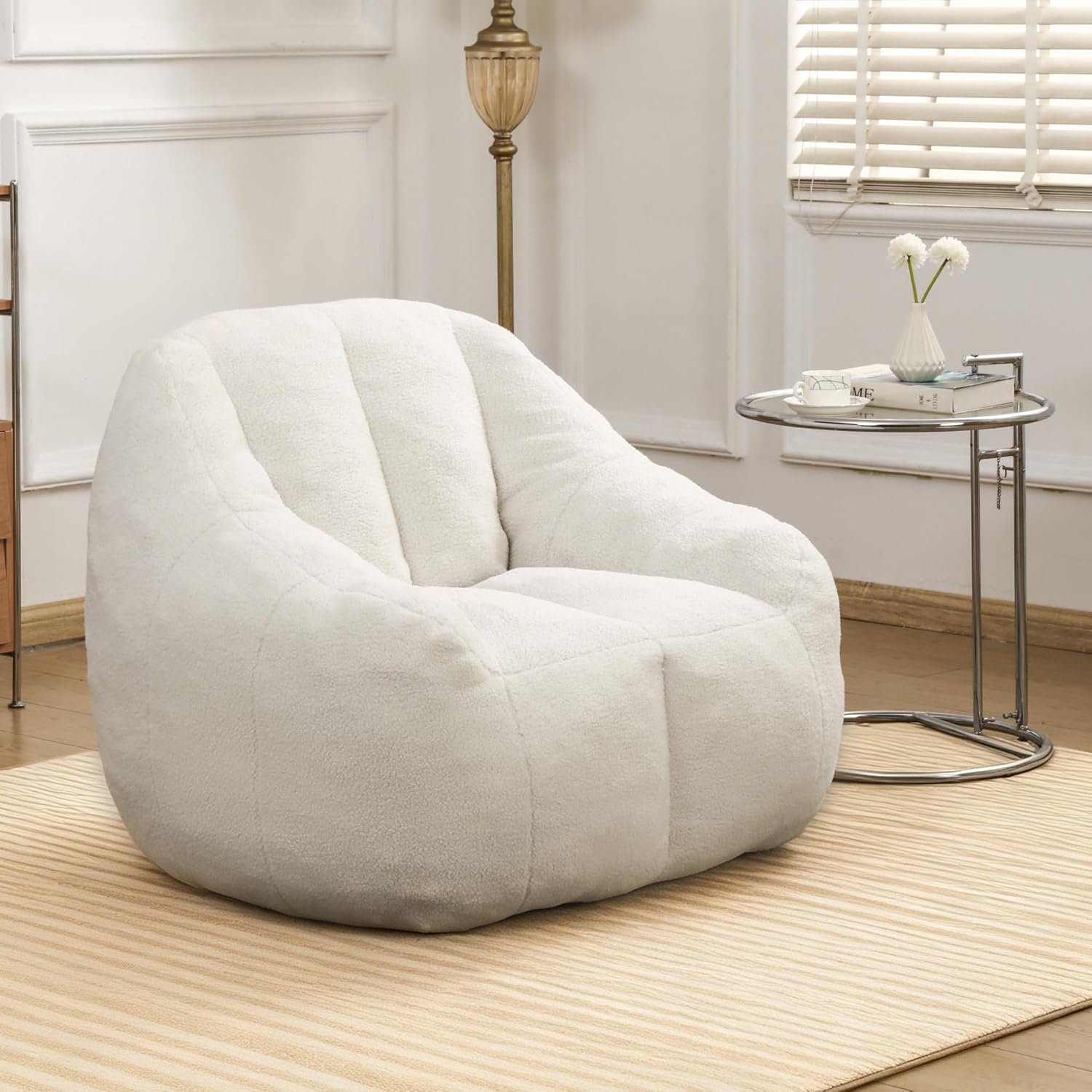 MINCETA Bean Bag Chair for Adults, Comfy Bean Bag Sofa with Armrest, White BeanBag Chair with Back Support for Living Room, Bedroom
