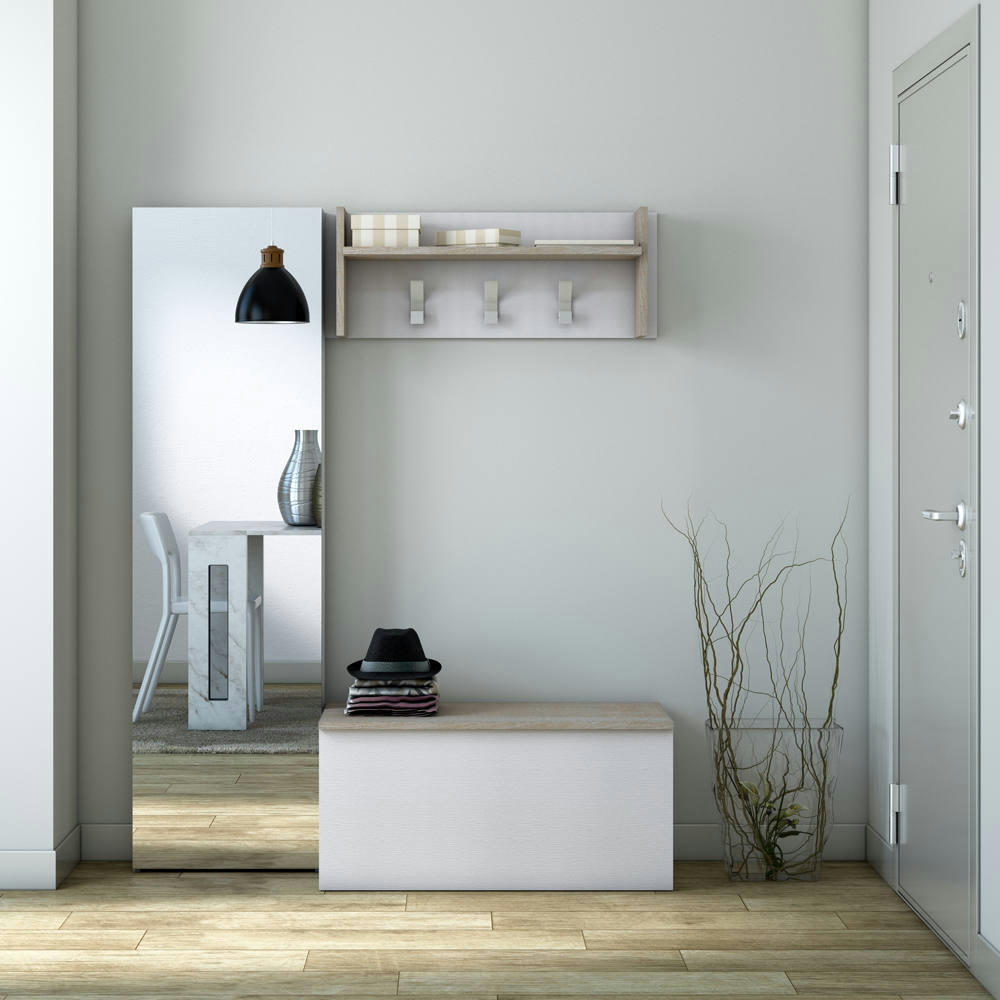 DKORNVI - Armoire d'entrée effet bois blanc et chêne