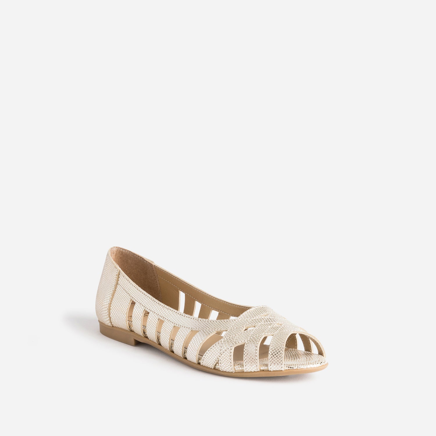 Ballerine open-toe or en cuir effet python