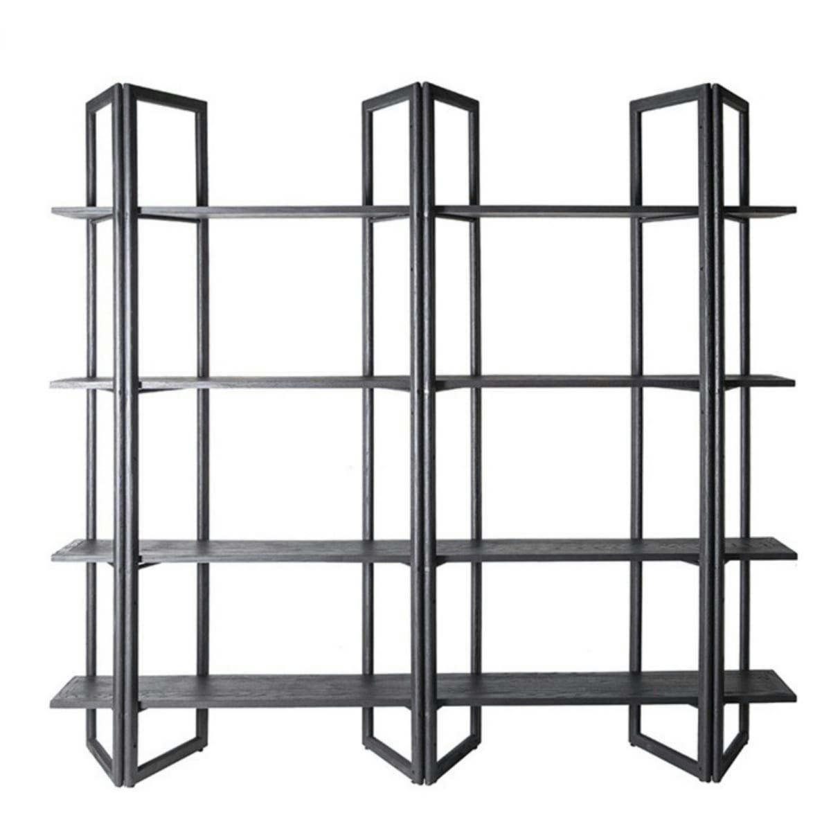 LUIS - Étagère en bois massif et métal noir 229x240cm