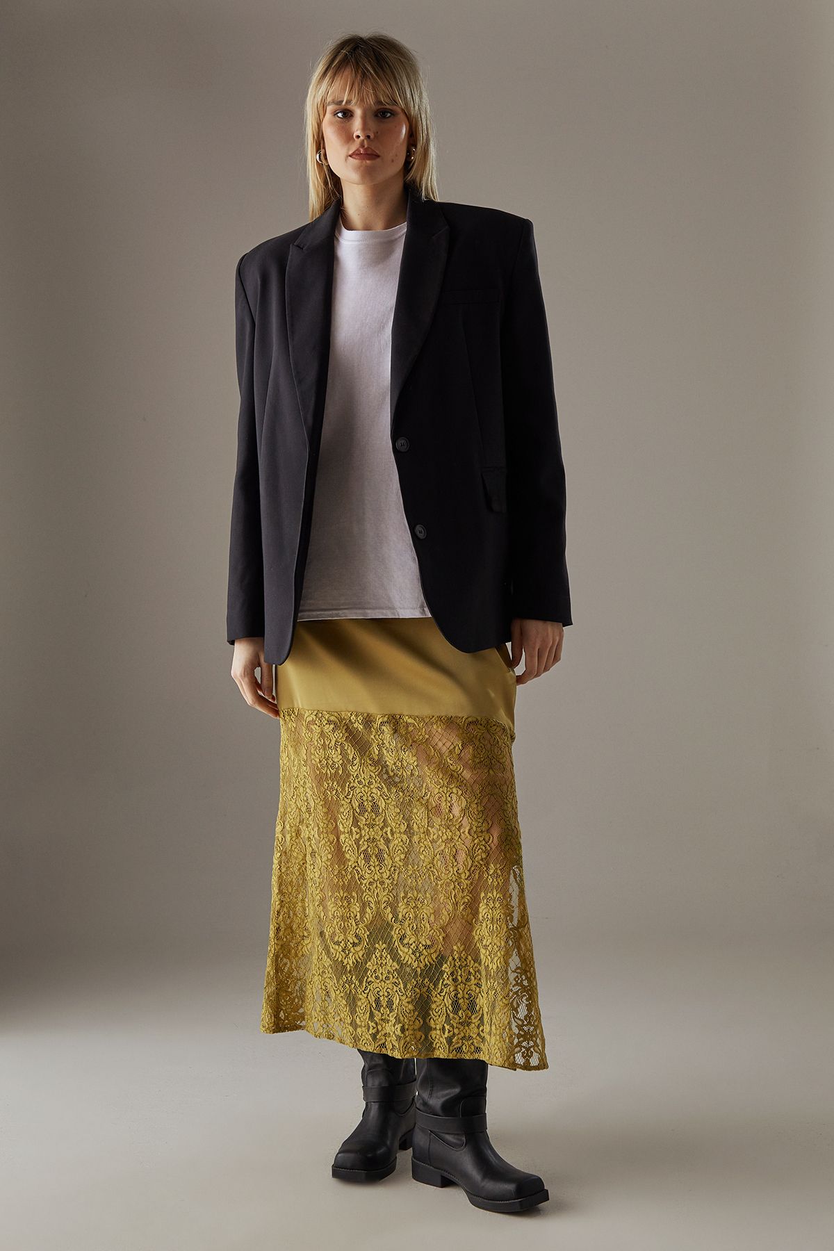 Warehouse Satin Lace Mix Maxi Skirt