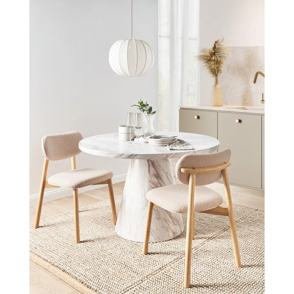MILLS - Eetkamerstoel set van 2 - Lichthout/Lichtbeige - Rubberhout