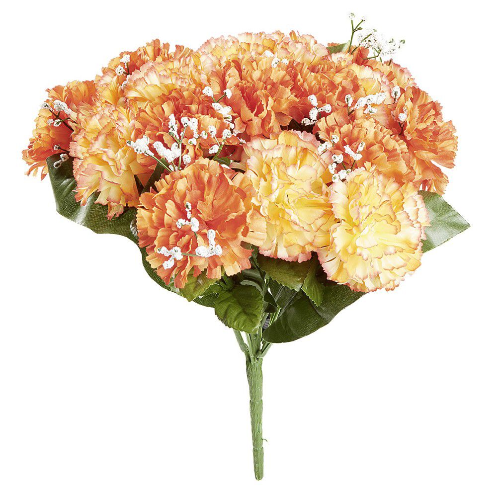 Bouquet d'oeillets et gypsophiles orange