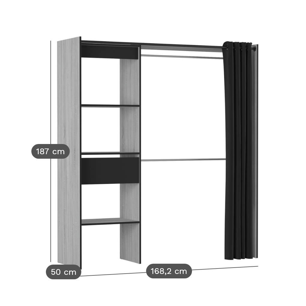 DOMPIERRE - Armoire extensible effet bois clair et noir