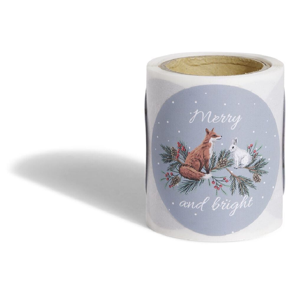 Rouleau étiquette autocollante motif nature Merry and bright Ø3cm x50