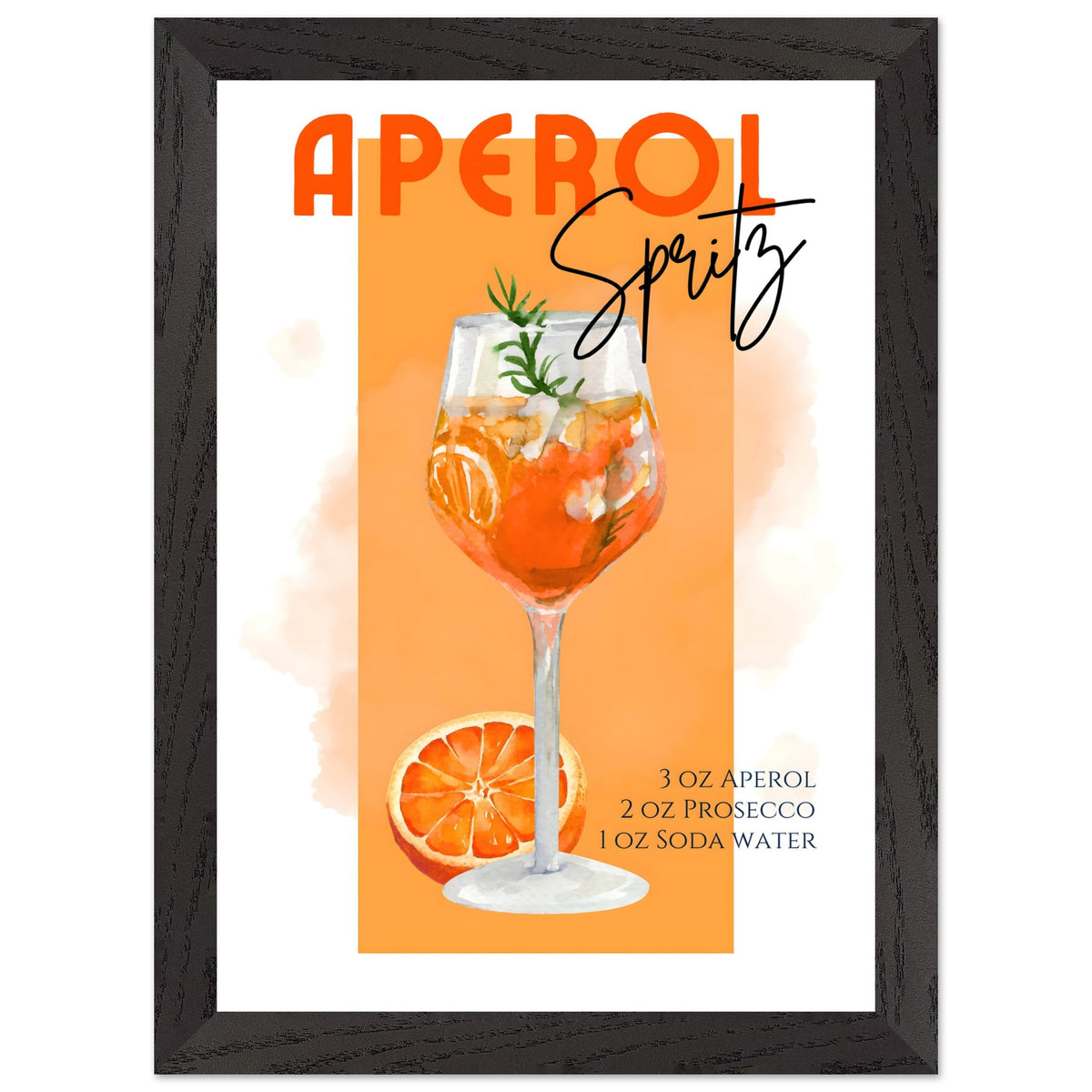 Artfulprints Poster met Lijst Aperol Spritz - Orange  - A4 21x29.7 cm - Oranje