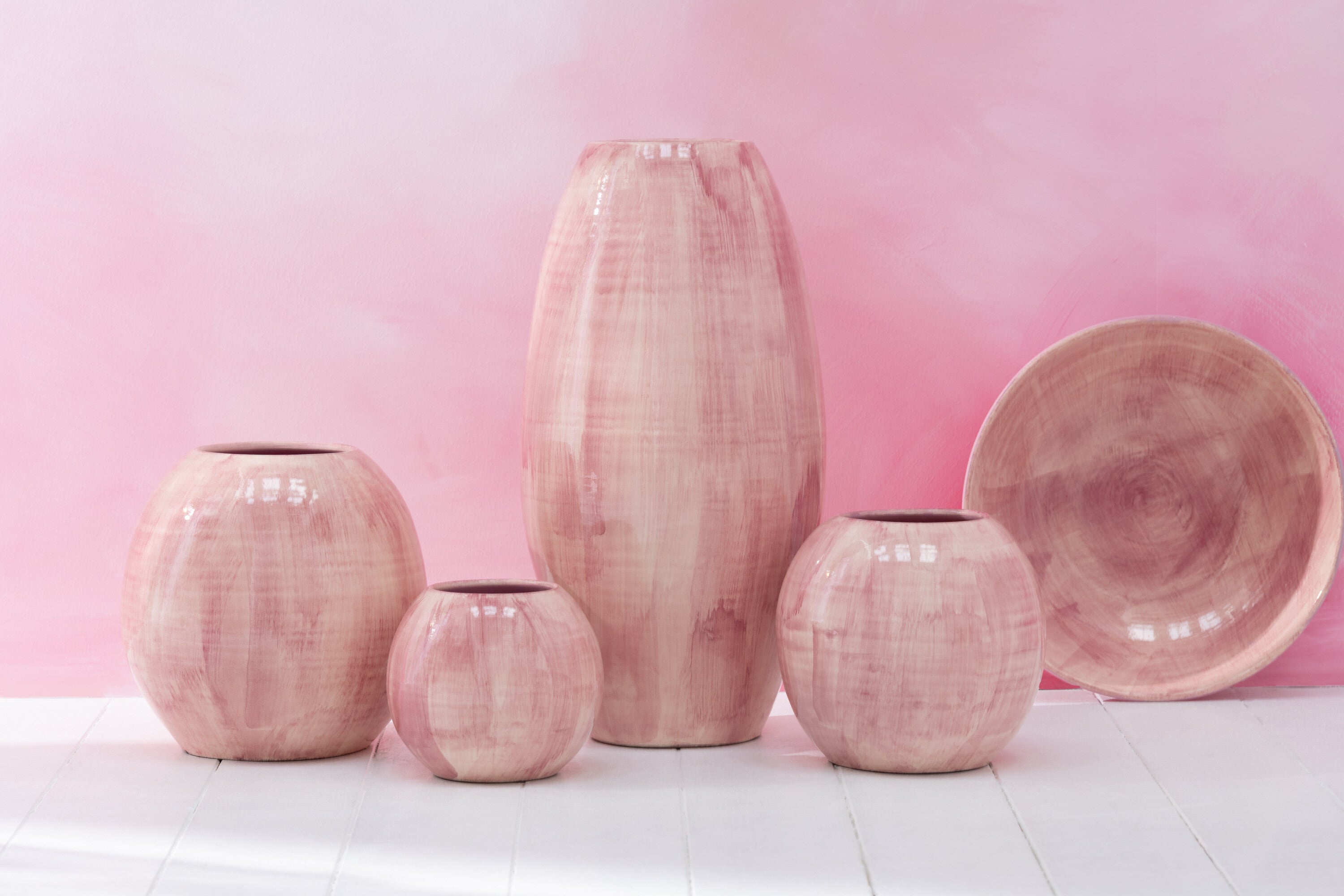 J-Line bloempot Handgeschilderd - keramiek - roze - large - Ø 28 cm