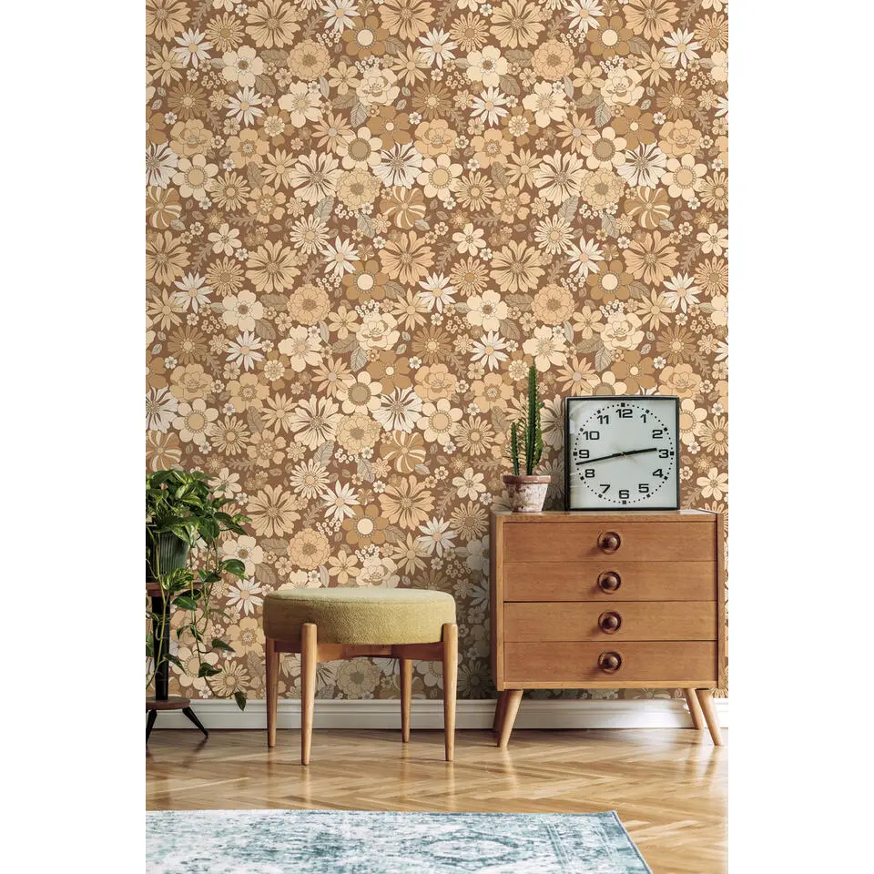 ESTAhome behang retro bloemen beige en bruin - 50 x 900 cm