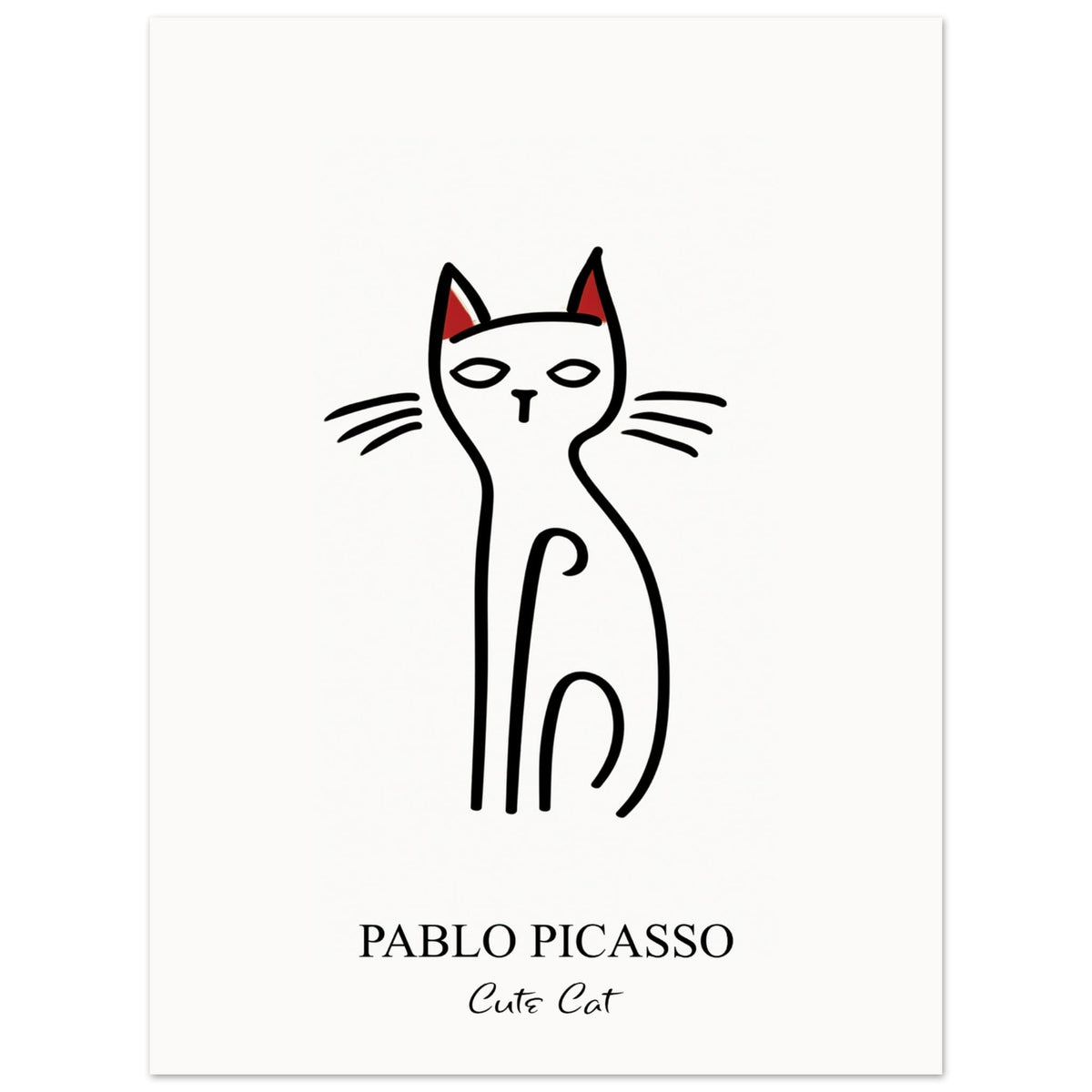 Artfulprints Poster Pablo Picasso - Cute cat  - 30x40 cm - Zwart / Wit
