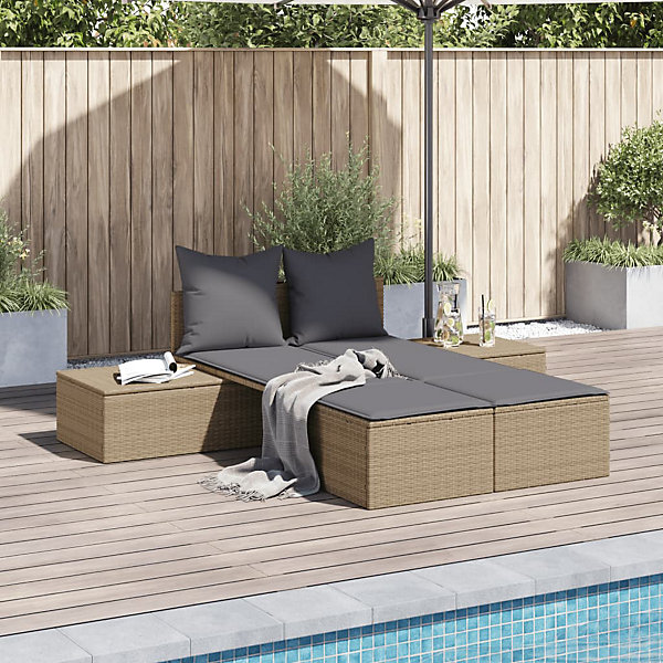 Chaise longue double avec coussins beige résine tressée vidaXL