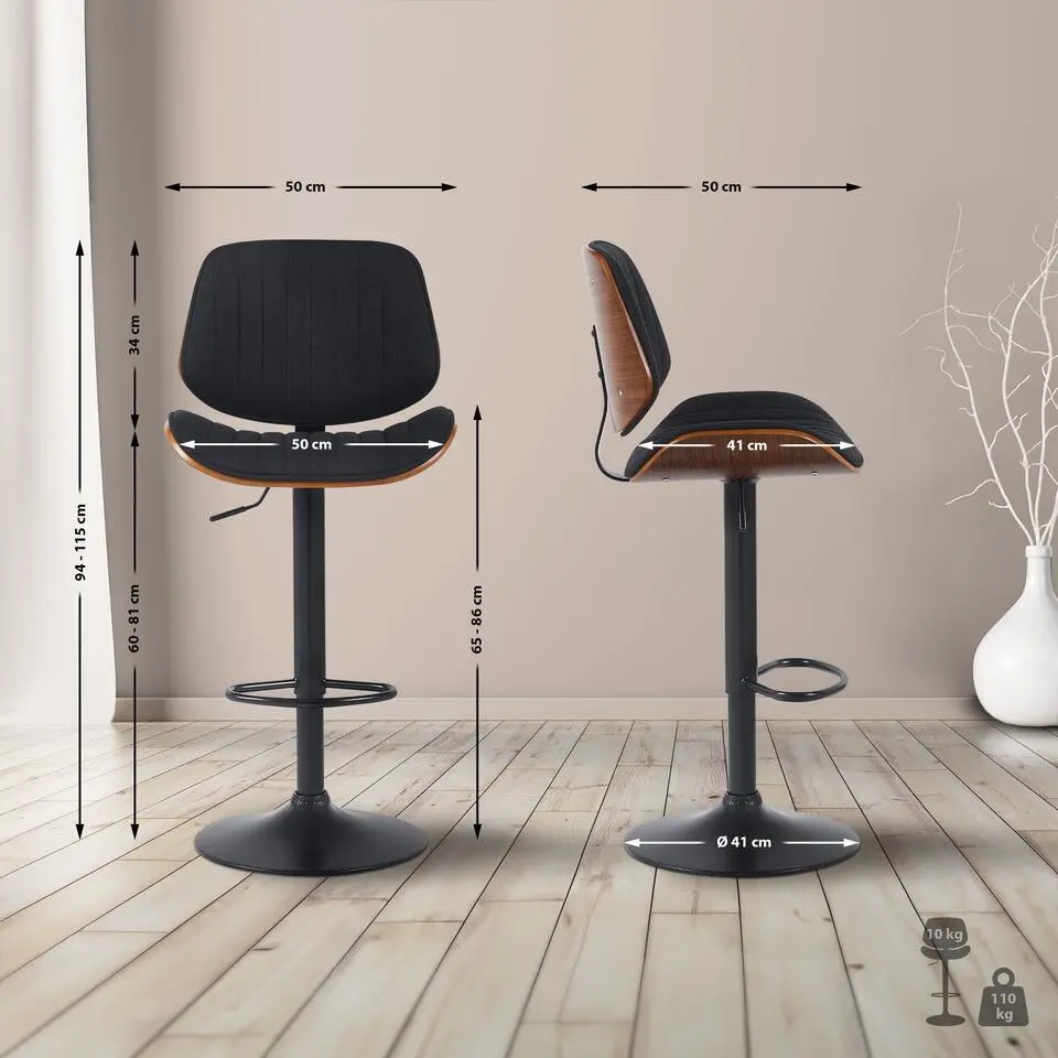 CLP Set van 2 Barkruk Clawson zwart Frame - Stof - walnoot/zwart