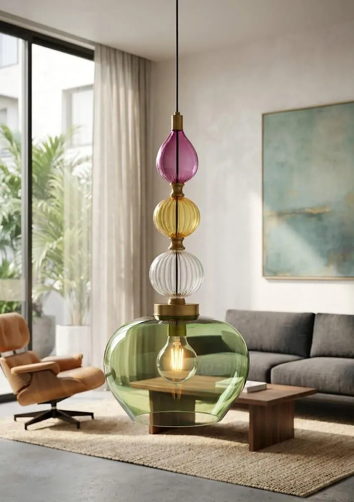 Blown Glass Pendant Light - Hanging Lamp - Kitchen Island - Light Fixtures - Art Deco Lighting