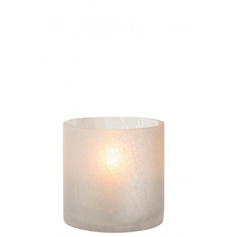 CRAQUELÉ - Photophore cylindrique verre givré blanc H15cm