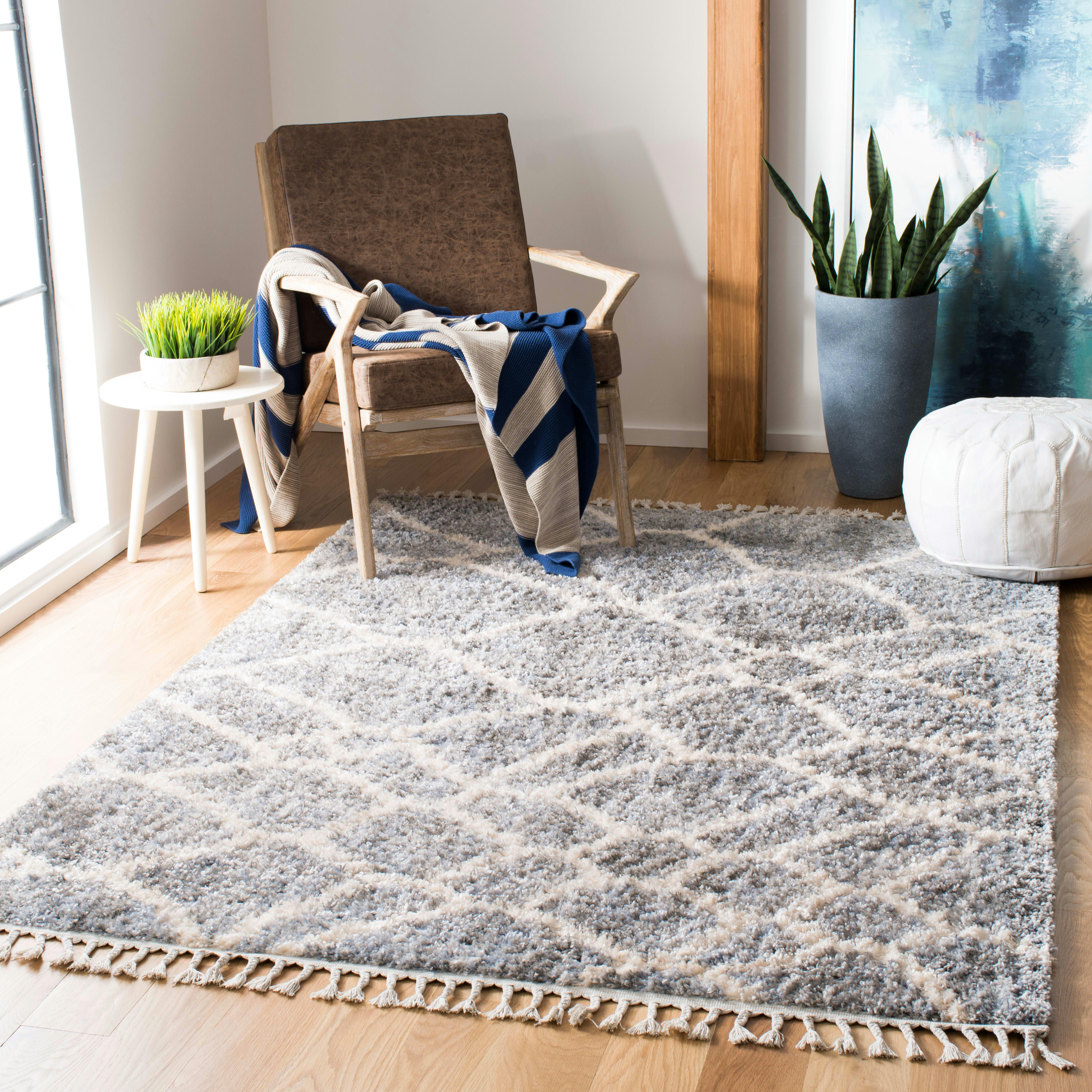 BERBER FRINGE SHAG - Tapis de salon interieur en gris & crème, 183 x 274 cm
