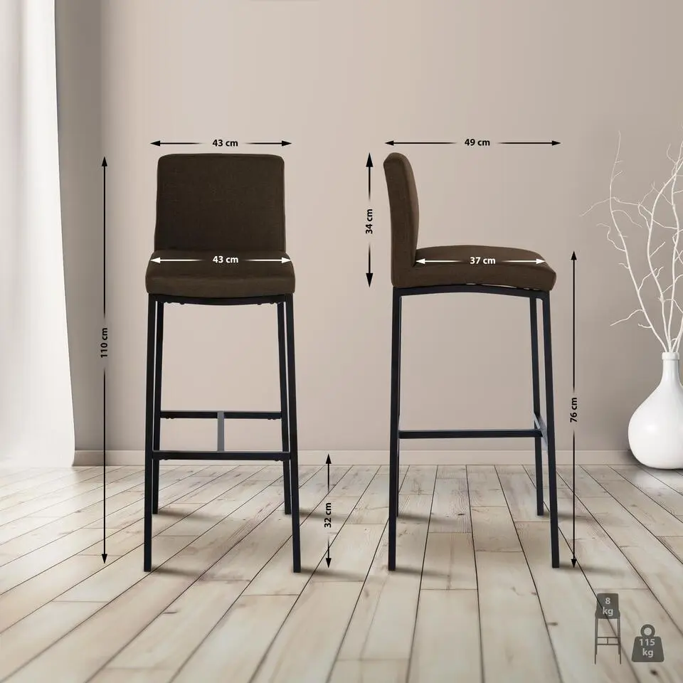 CLP Set van 2 Barkruk Freeport zwart Frame - Stof - bruin