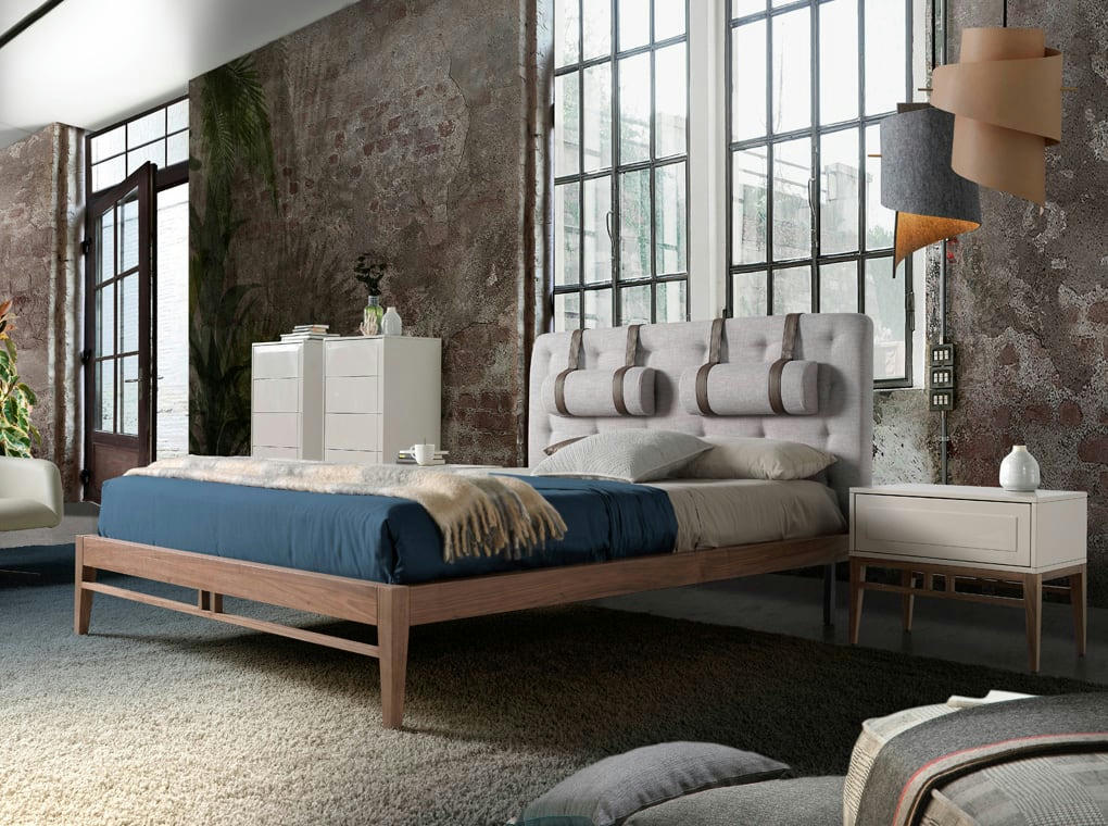 - Lit rembourré en tissu avec repose-tête