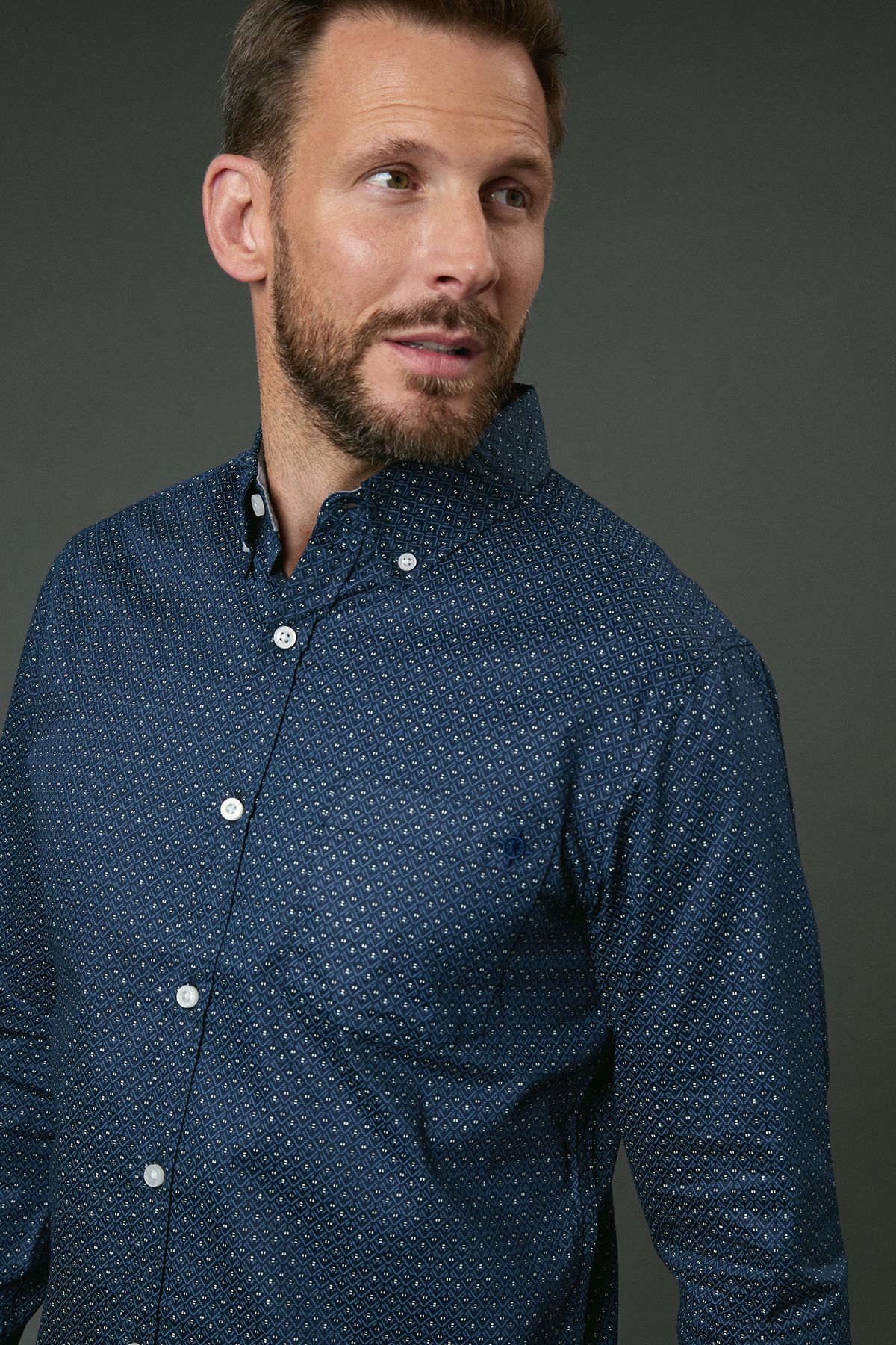 Maine Navy Penrose Print Long Sleeve Shirt