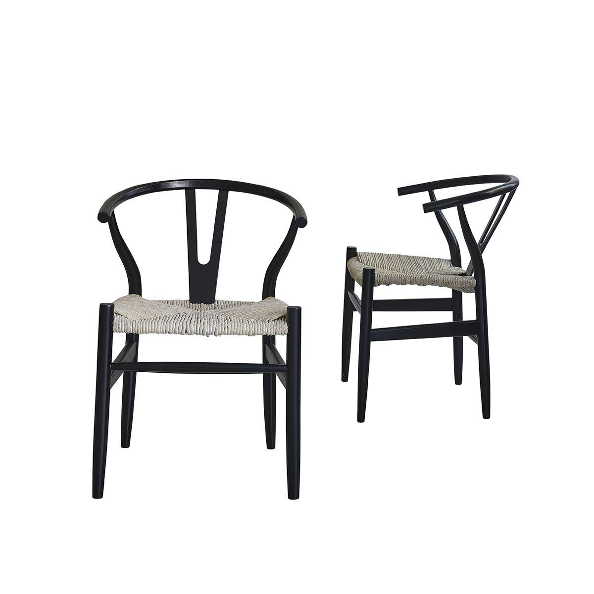 - Lot de 2 chaises noires assise tissée en mindy