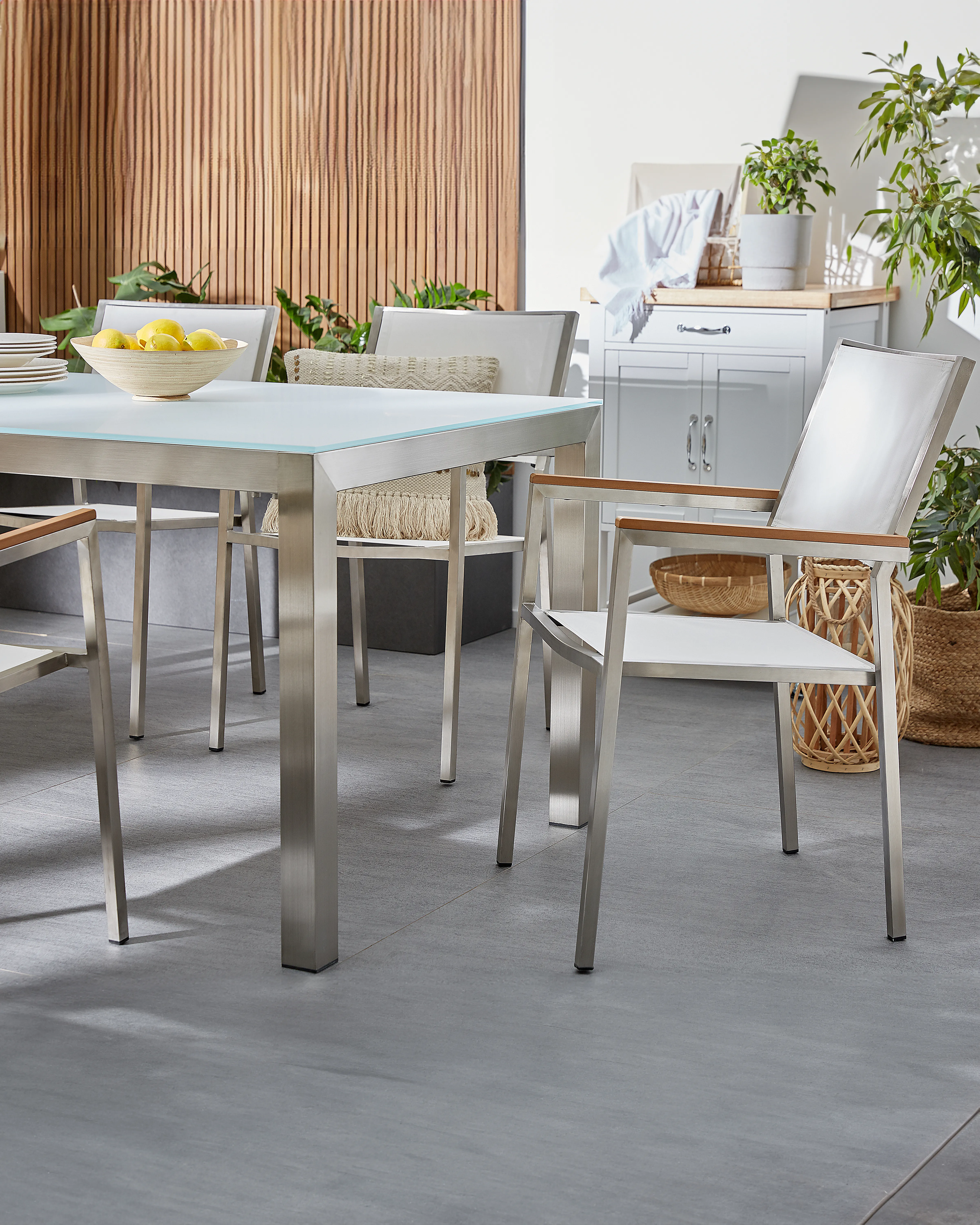 Set of 6 Garden Chairs GROSSETO Stainless Steel White