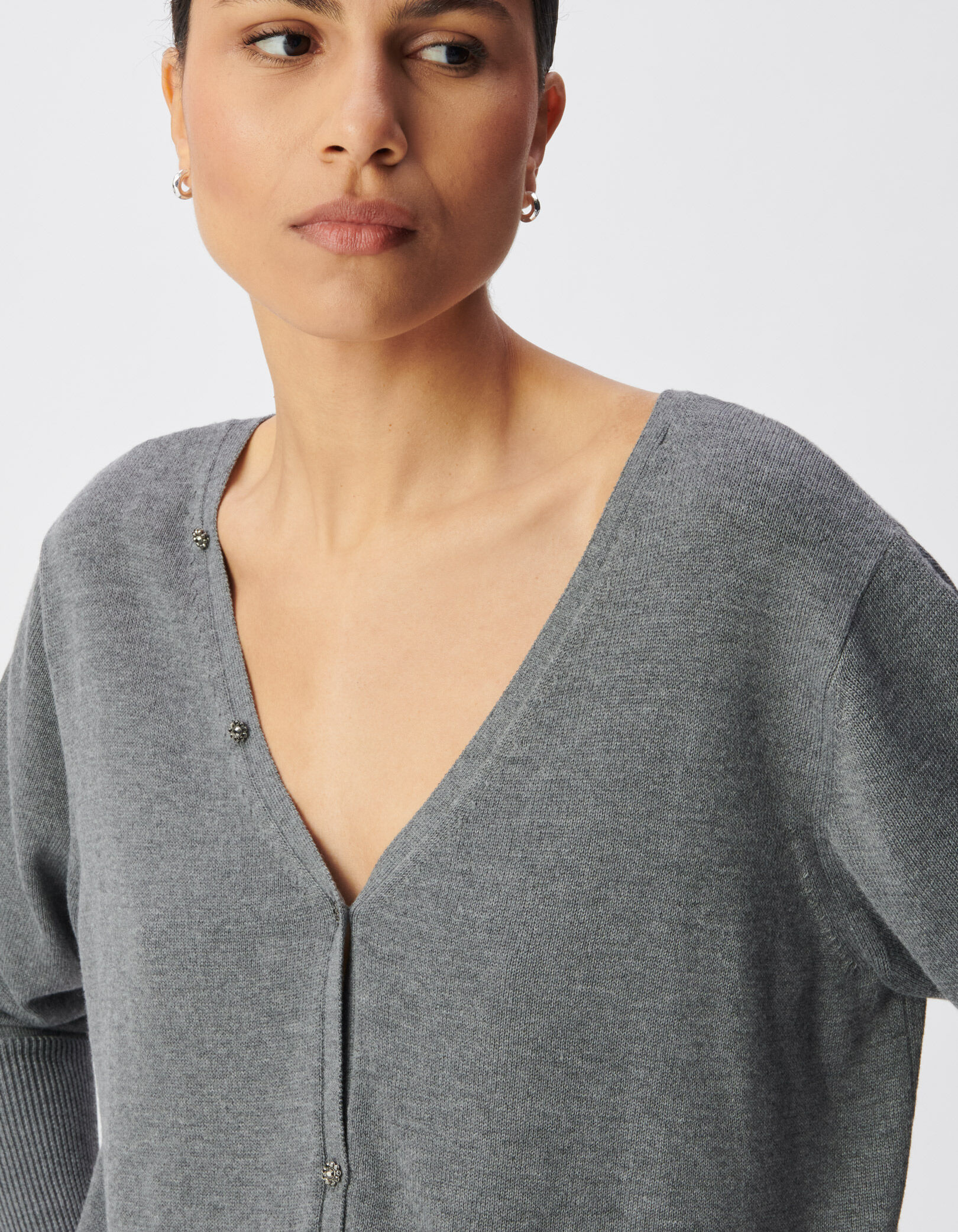 Cardigan gris tricot réversible devant/dos Femme