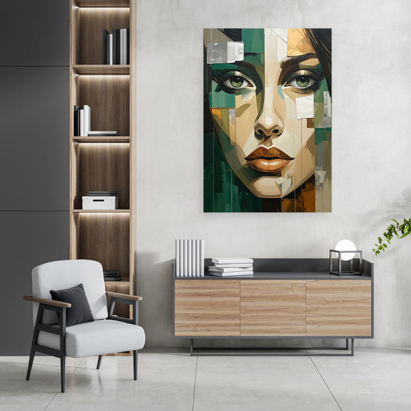 Obraz do salonu sypialni salonu, Kobieta Portret Zielony 20x30