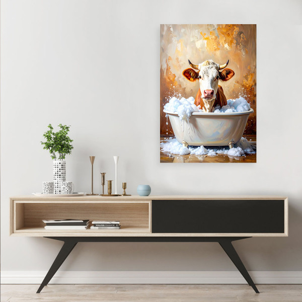 Feeby Obraz do łazienki pokoju, Krowa w wannie z pianą 40x60